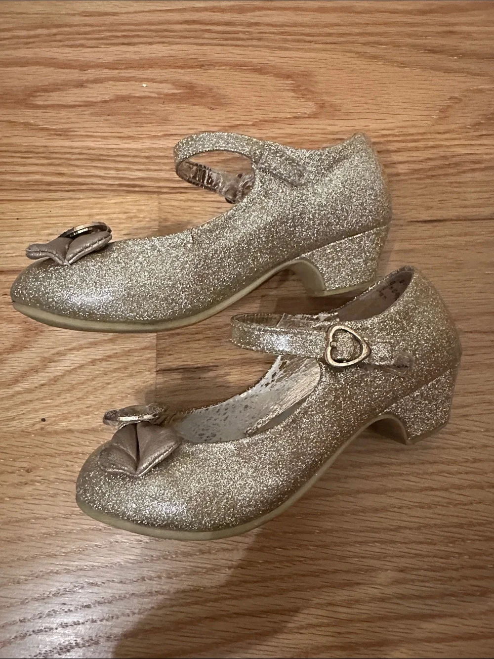 Disney Gold Glitter Princess Mary Jane Shoes with Heart Gem
